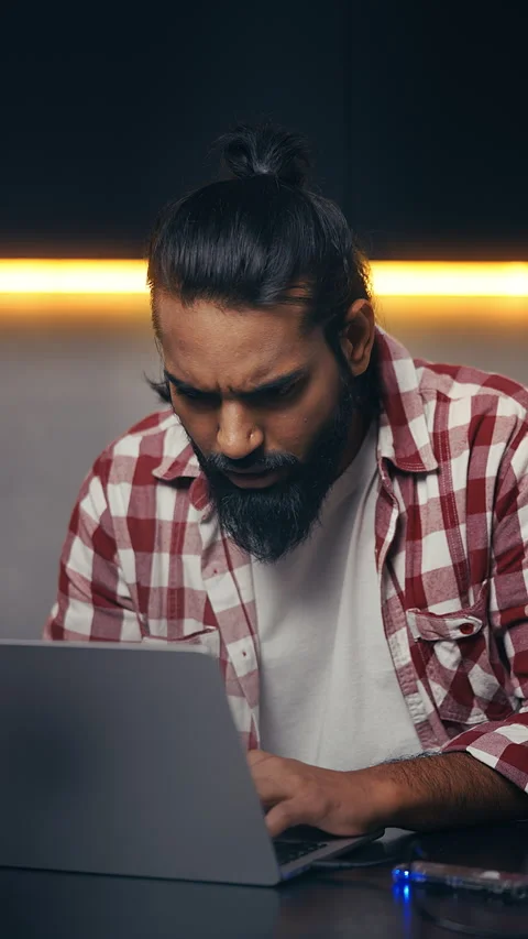 Indian freelancer struggling with laptop problem, trying to save online project Stock Footage 316838528