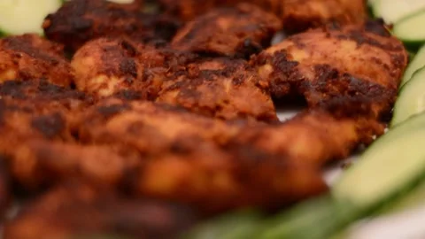 Indian Fried Chicken with Cucumbers  Stock Footage 130356771