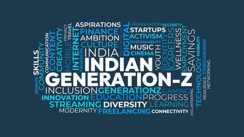 Indian Generation Z Word Cloud for Youth Culture Poster, Digital Lifestyle .. Stock Illustration