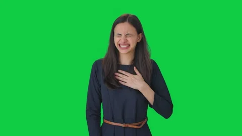 Indian girl having acidity problem Green screen Stock Footage 250280348
