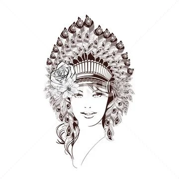 Indian girl. Navajo - Aztec - Indian girl vector illustration. Beautiful girl Stock Illustration