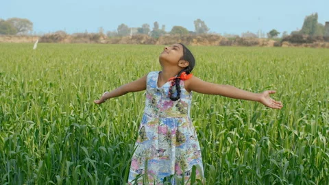 An Indian girl standing in a field breat... | Stock Video | Pond5