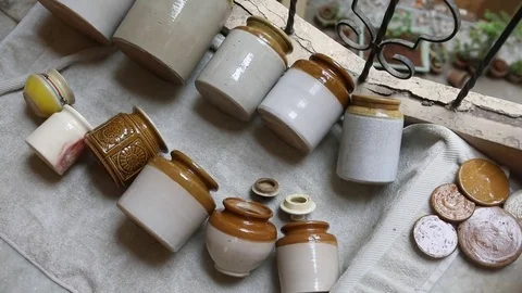 Indian glazed ceramic jars Stock Footage 75311401