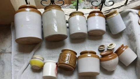Indian glazed ceramic jars Stock Footage 75311403