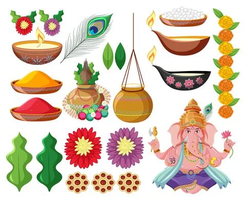 Indian god and offering elements Illustrazione stock