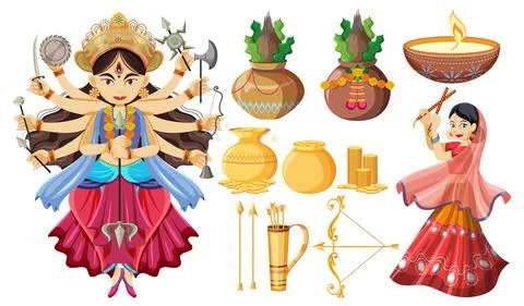 Indian goddess and offering elements Illustrazione stock