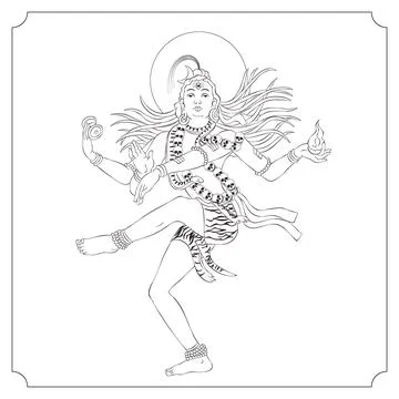 Indian Goddess Kali Dancing Isolated Outline Vector Illustration Stock Illustration
