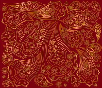 Indian gold pattern on a red background. Vector Stock Illustration