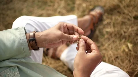 Indian Groom Holding Wedding Ring in Traditional Attire Stock Footage 341846427