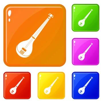 Indian guitar icons set vector color Stock Illustration
