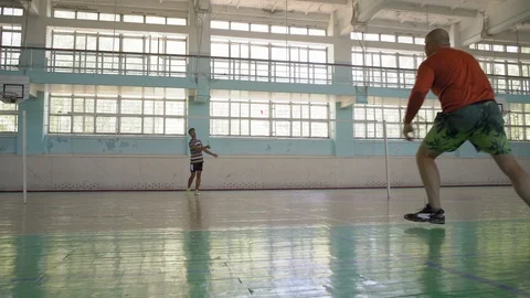 Indian Guy Makes Feeding Valiant Opponent, Play Badminton Stock Footage 91629083