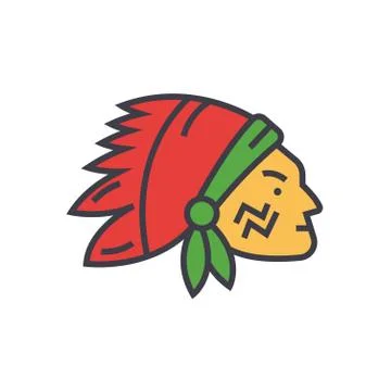 Indian head flat line illustration, concept vector isolated icon Ilustração Stock