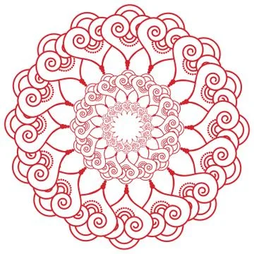 Indian henna tatto inspired flower shape with  hearts elements in red Illustrazione stock