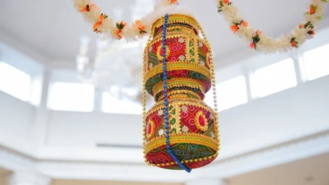 Indian hindu wedding traditional elements of decor on template. move camera Stock Footage 263249204