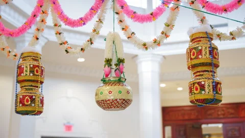 Indian hindu wedding traditional elements of decor on template. move camera view Stock Footage 263250144