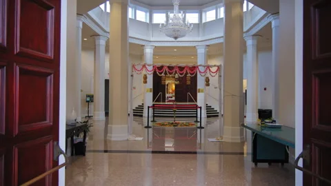 Indian hindu wedding traditional elements of decor on template. Wide shot Stock Footage 263500201