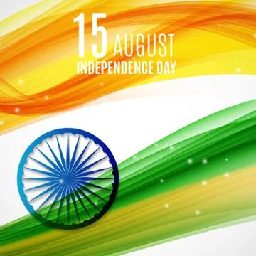 Indian Independence Day Background with Waves and  Ashoka Wheel Stock Illustration