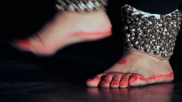 Indian Kathak Dancer Shaking Bells Coseup Stock Footage 85756086