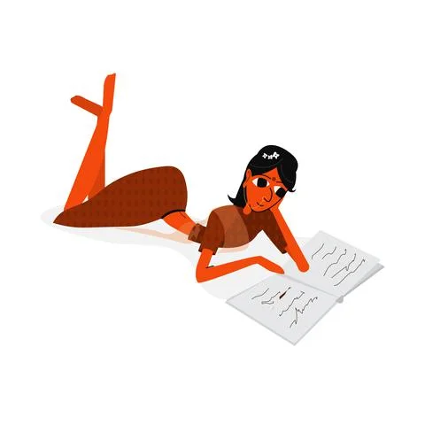 Indian lady reading a book, vector illustration. Interesting reading Stock Illustration