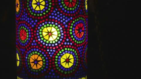 Indian lantern lamp traditional pattern glow magic hindu decoration Stock Footage 144665081