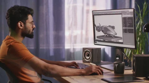 Indian male developer creating aircraft model Stock Footage 164096544