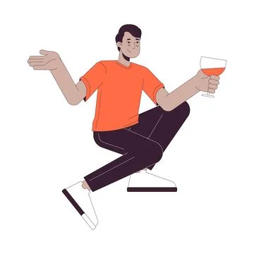 Indian man drinking cocktail 2D linear cartoon character Stock Illustration