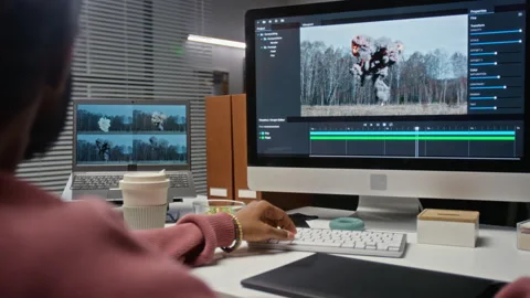 Indian Man Editing Cgi Visual Effects on Computer in Studio Stock Footage 348358767