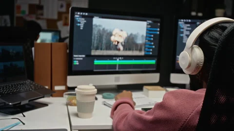 Indian Man Editing Cgi Visual Effects on Computer in Creative Studio Stock Footage 348363315