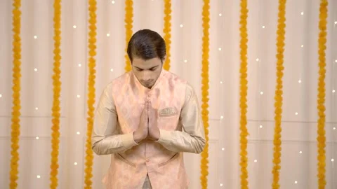 Indian man greeting and doing Namaste Stock Footage 249398162