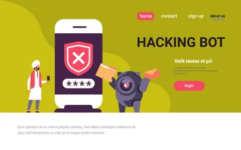 Indian man incorrect password hacking bot concept smartphone verification mobile Stock Illustration