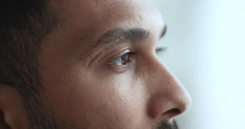 Indian man looking away, side profile cropped face view Stock Footage 239859106