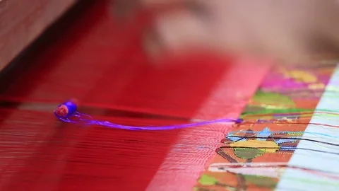 Indian man makes a Pashmina Shawl the traditional way in Aurangabad,  India Stock Footage 82807864