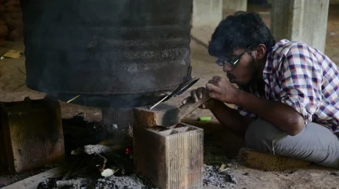 Indian Man Making Fire for Cooking Stock Footage 58068364