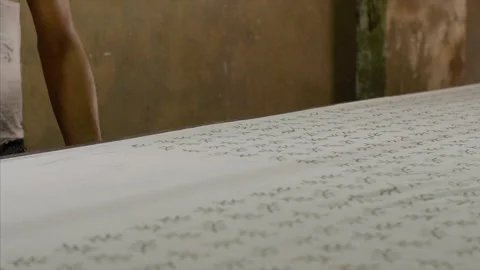 Indian man making patterns on cloth with hand-carved stamp - Rajasthani block... Stock Footage 261027933