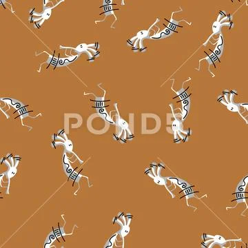 Indian man playing music on pipe and ritually dancing on ethical pattern Stock Illustration