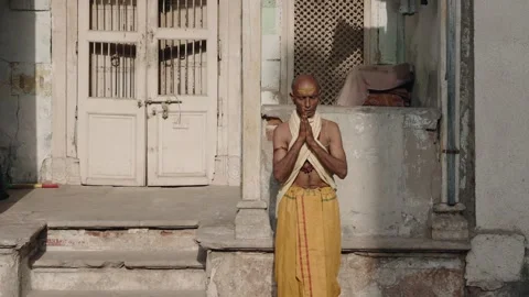 Indian Man Praying to the Sun Stock Footage 272770634