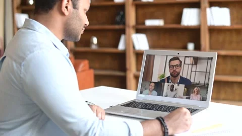 Indian man using computer application for distance video communication Stock Footage 157207925