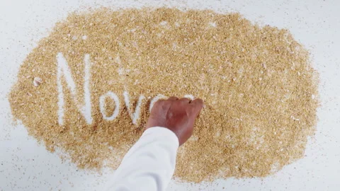 An Indian man's Hand Writes On Beach Sand words November Stock Footage 248664419