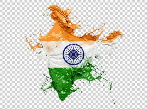 Indian map design featuring orange white and green paint splash with detail.. Stock Illustration