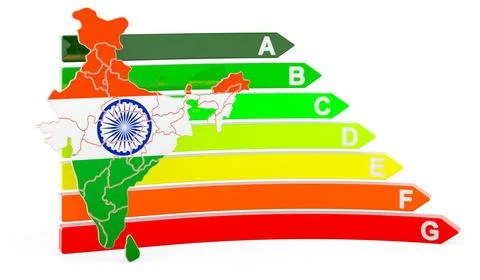 Indian map with energy efficiency rating, 3D rendering Indian map with ene... Stock Photos