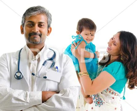 Indian medical doctor and patient family Stock Photos
