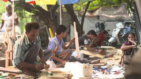 Indian men making cricket bat Stock Footage 240920376