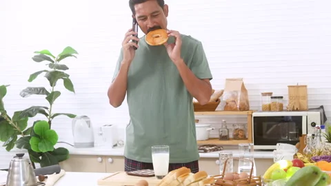 Indian middle-aged man, freelancer, healthy male with mustache meeting on m.. Stock Footage 254701702