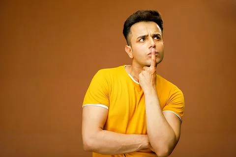 An Indian Model Is Making A Silent Gesture 스톡 사진
