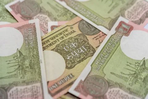 Indian New One Rupee Notes Landscape Stock Photos