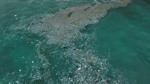 Indian ocean and plastic trash, aerial view. Pollution by plastic rubbish Stock Footage 234114335