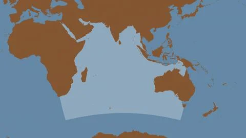 Indian Ocean highlighted on a tiled pattern colored map 스톡 일러스트