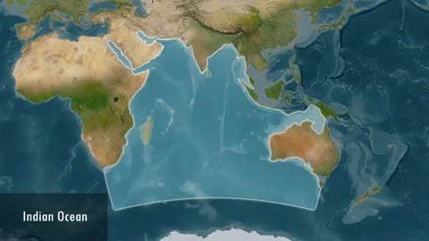 Indian Ocean. Satellite map. Patterson Cylindrical. Close-up Vídeo Stock 299301449