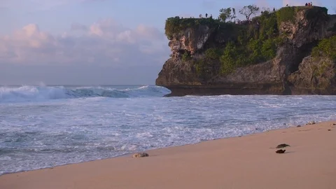 Indian ocean waves splash to crag Stock Footage 92665189
