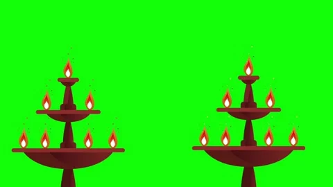 Indian Oil Lamp on green screen animation (Chroma key) Video stock 309262453